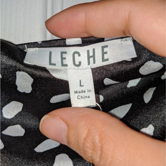 Leche Black & White Polka Dot Pattern Ruched Ruffle Trim Skirt L - Picture 7 of 15
